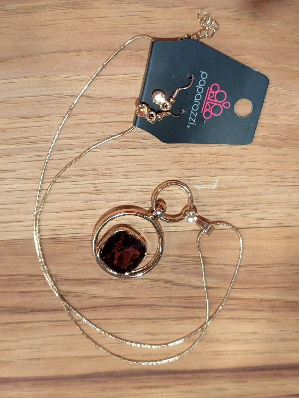 paparazzi Gold-Tone Necklace with Deep Brown Gemstone Pendant